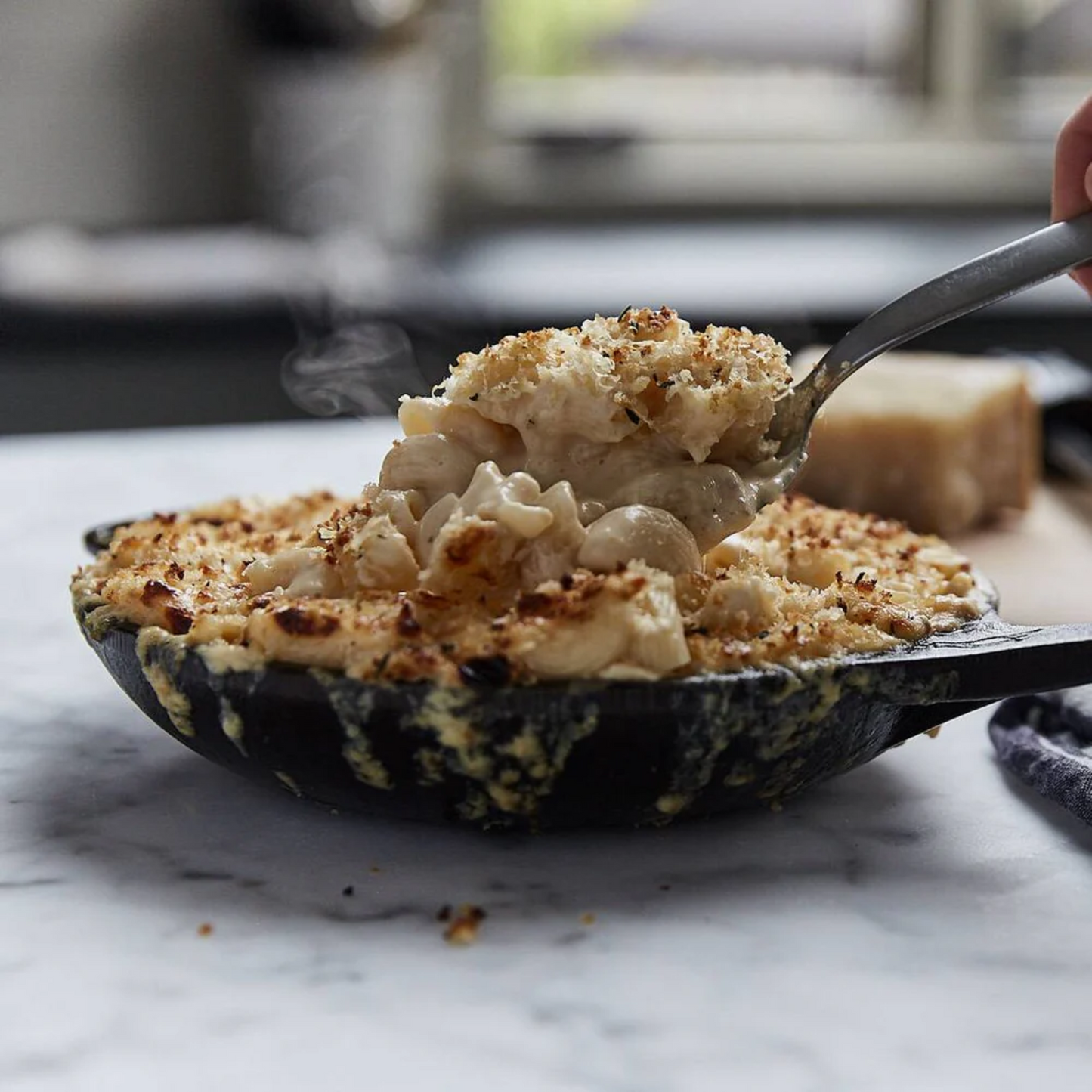 Smithey Cast Iron No. 8 Chef Skillet with mac and cheese