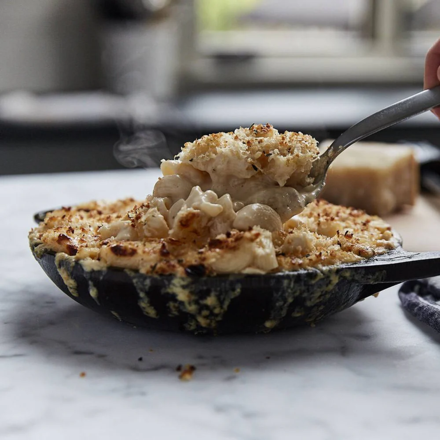 Smithey Cast Iron No. 8 Chef Skillet with mac and cheese