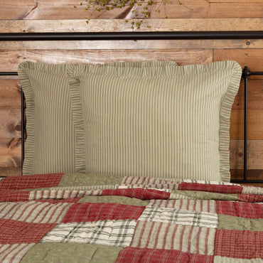 Ticking Stripe Cotton Euro Sham - Sage Green