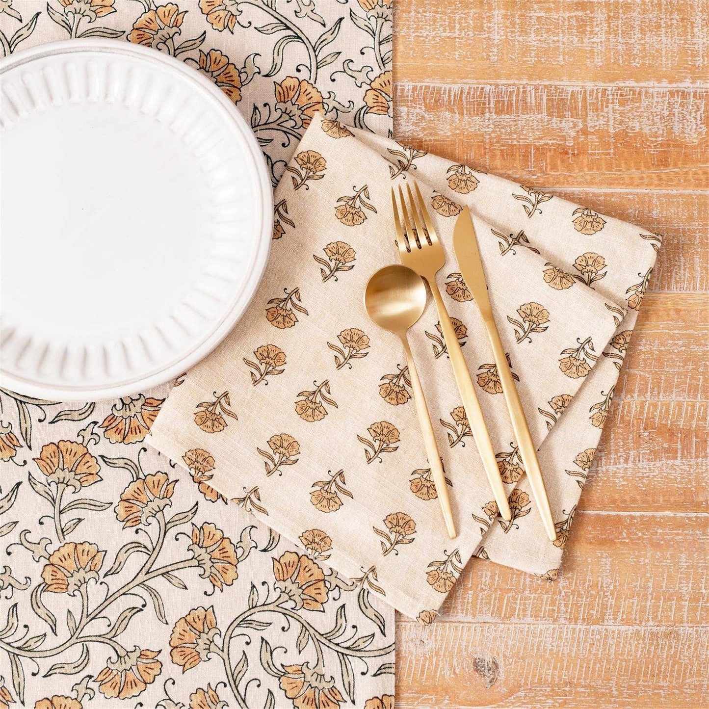Block Print Cotton Napkin - Mustard Floral