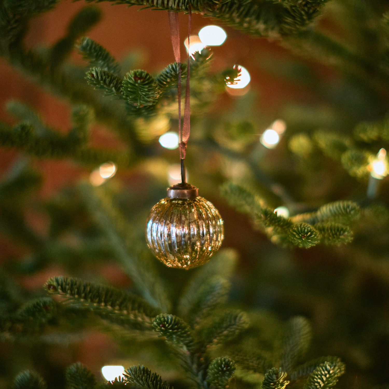 2" Medium Gold Ribbed Glass Ball Christmas Tree Decoration