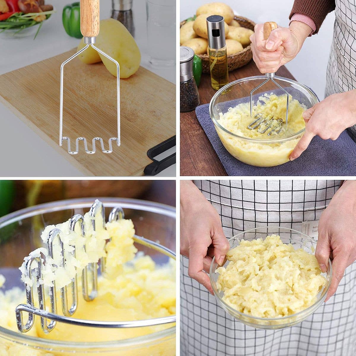 Extra-Long Potato Masher – Wooden Handle, Stainless Steel
