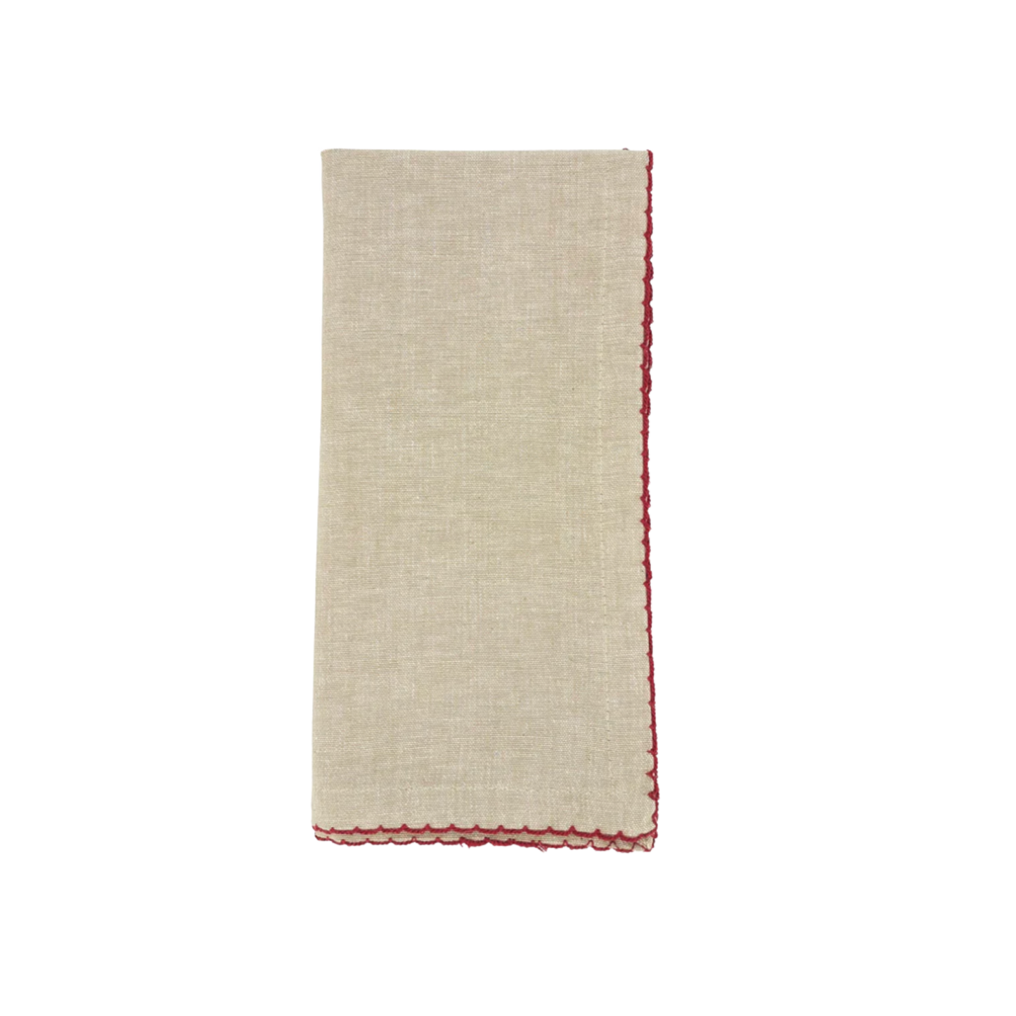 Red Crochet Scalloped Cotton Natural 20" Cloth Napkin