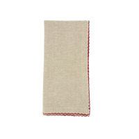 Red Crochet Scalloped Cotton Natural 20" Cloth Napkin
