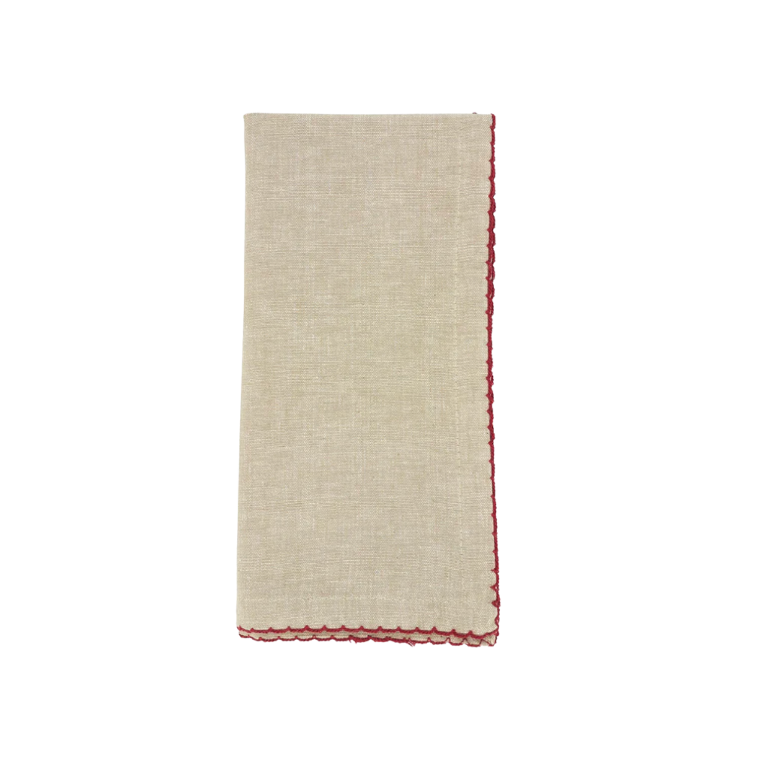 Red Crochet Scalloped Cotton Natural 20" Cloth Napkin