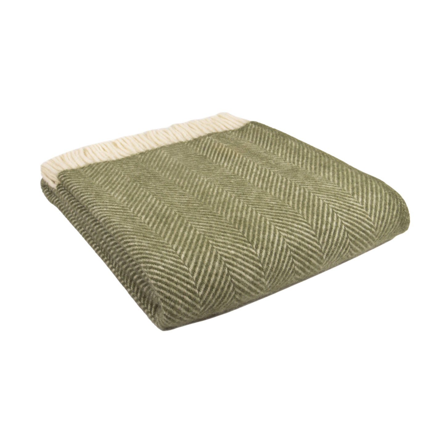 Olive Fishbone British Wool Throw / Blanket