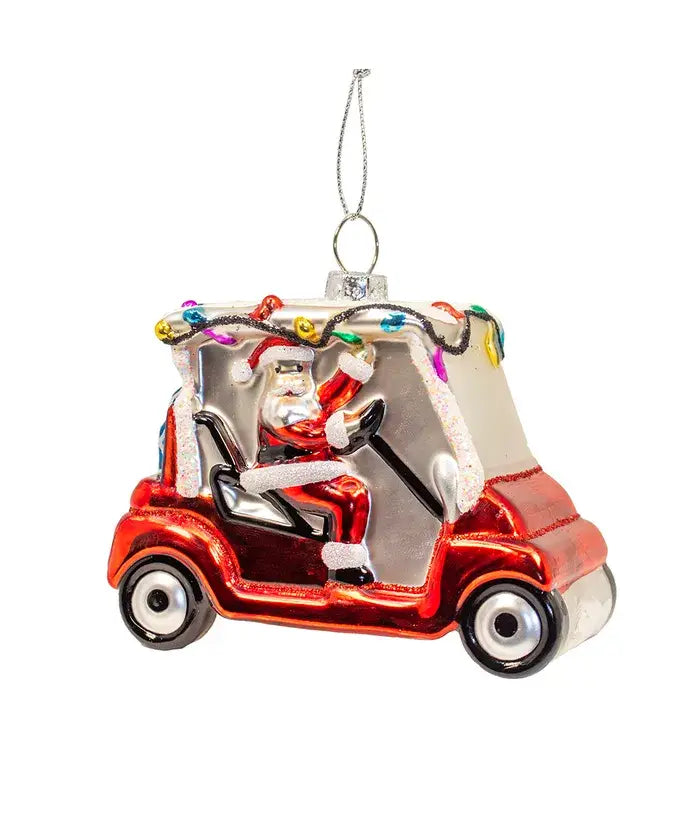 4" Glass Santa In Golf Cart Ornament