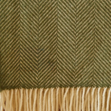 Olive Fishbone British Wool Throw / Blanket