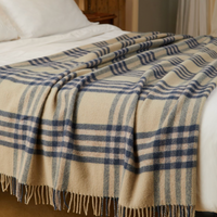 Blue Check British Wool Throw / Blanket