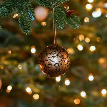 3" Black & Gold Leaf Paper Mache Hanging Bauble Ornament