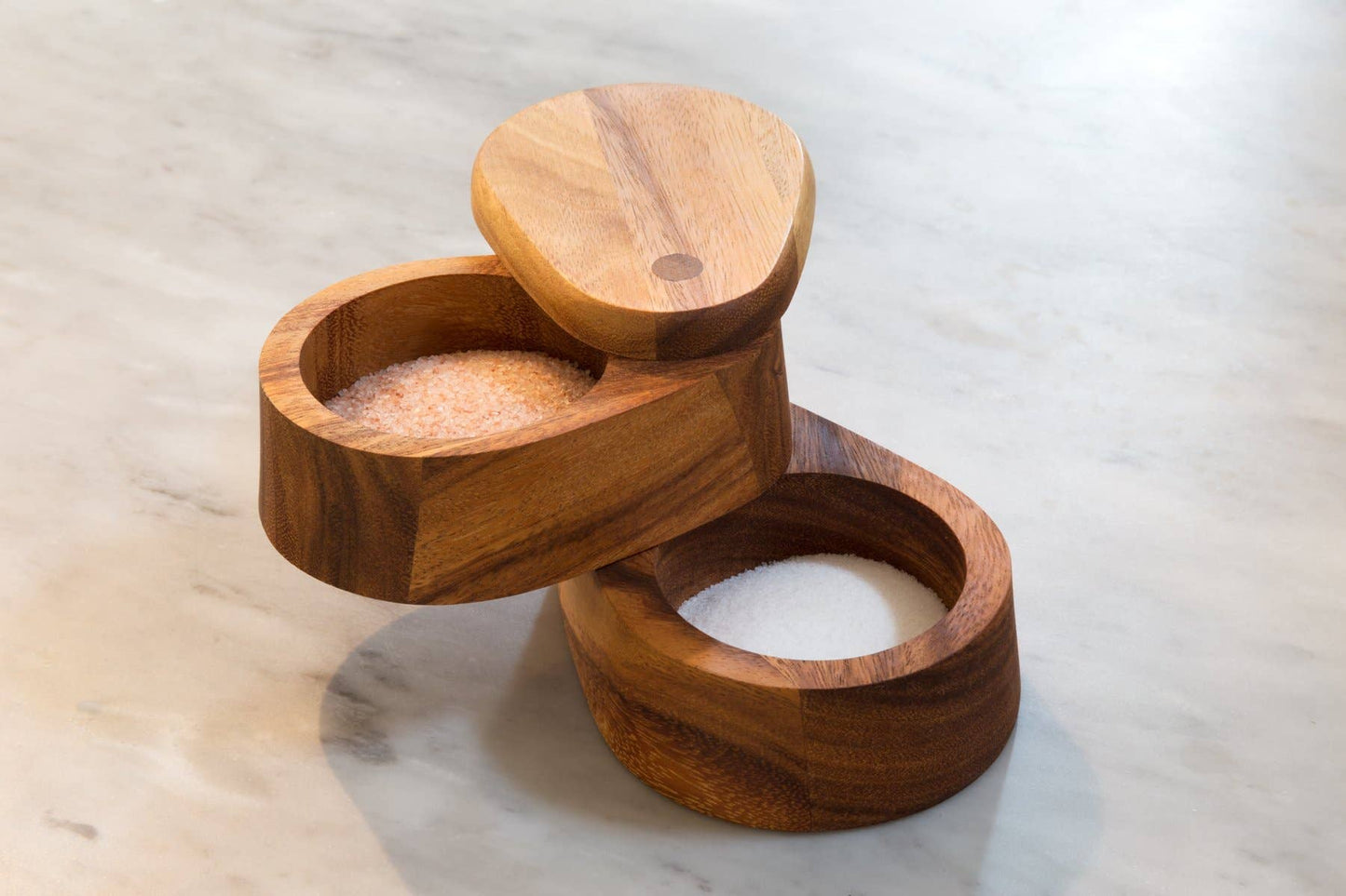 Double Layer Swivel Salt Box in Acacia Wood