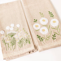 Embroidered Cotton Tea Towel - Chamomile Floral
