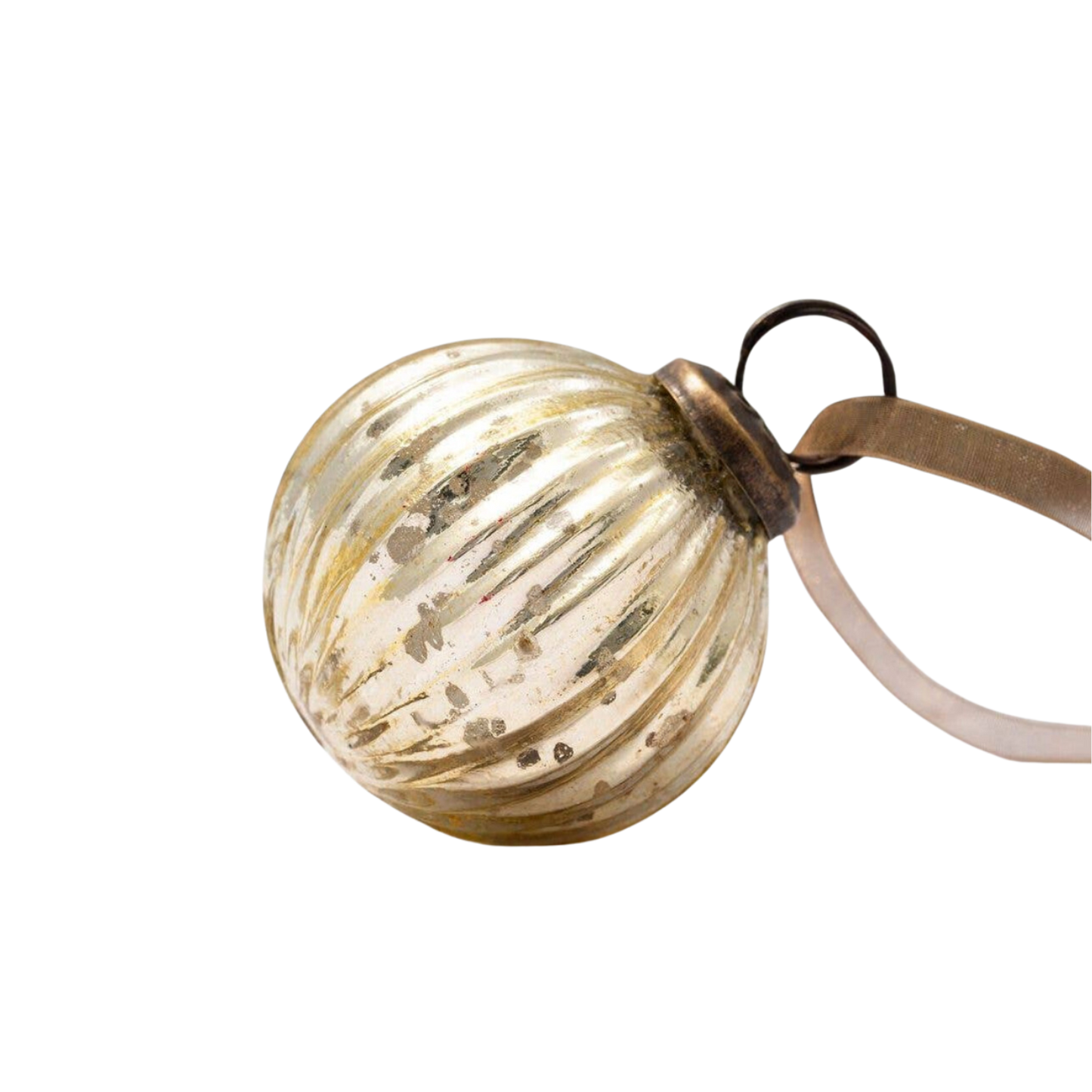 2" Medium Gold Ribbed Glass Ball Christmas Tree Decoration