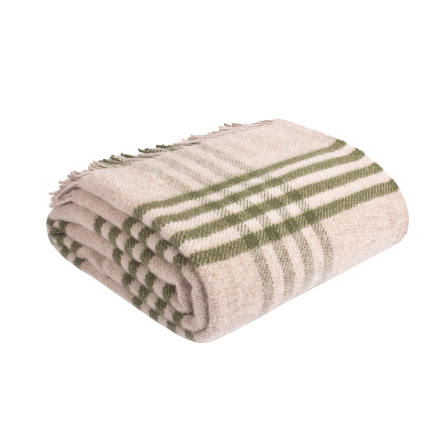 Olive Check British Wool Throw / Blanket