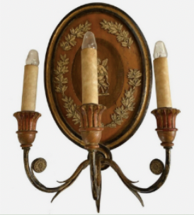 Antique Bronze Triple Arm Sconces, Pair