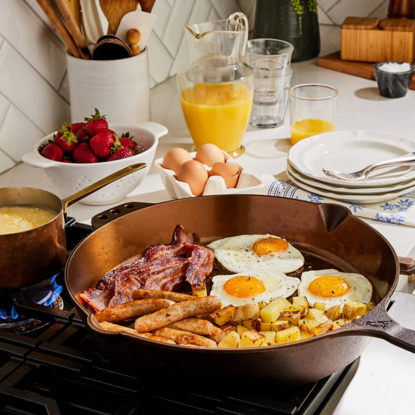 Smithey No. 14 Farmhouse Skillet on stovetop