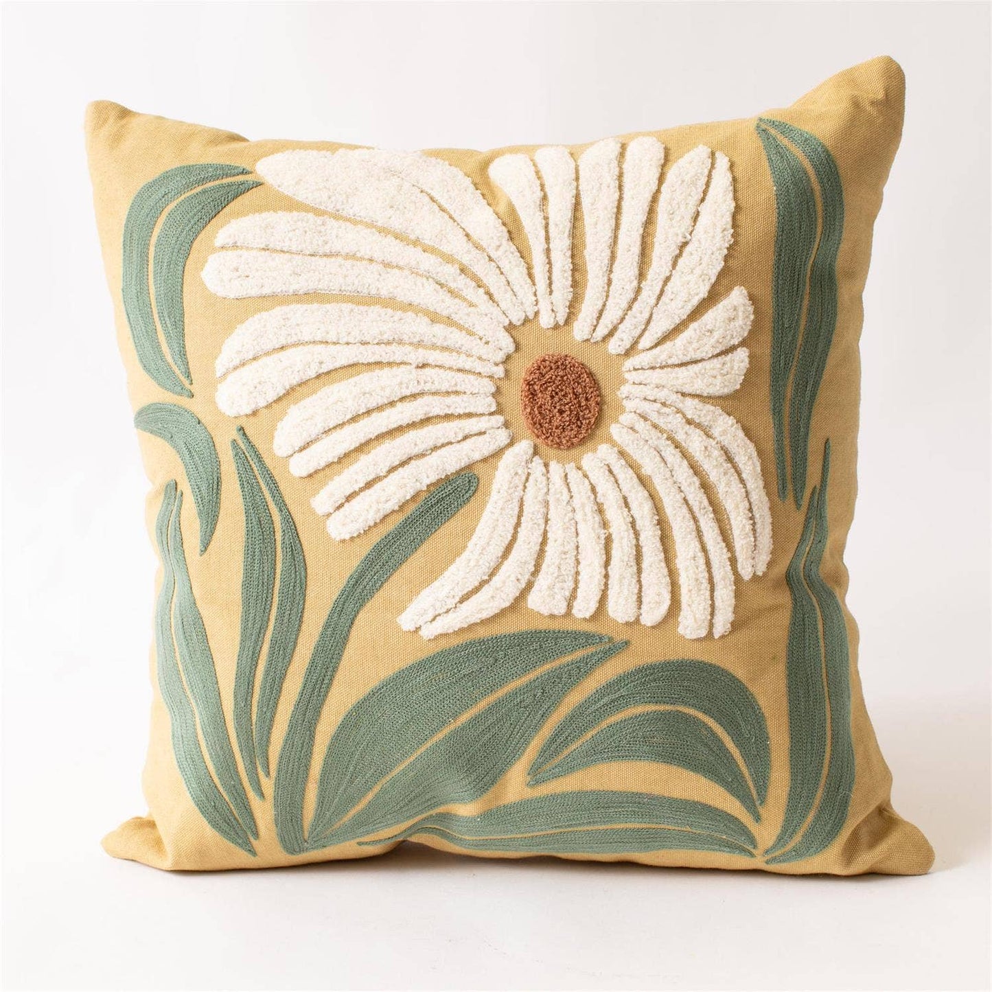 Embroidered Cotton Pillow - White Floral