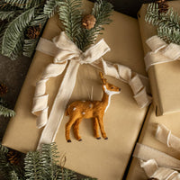 FUR DEER W/ GOLD GLITTERED ANTERS ORNAMENT