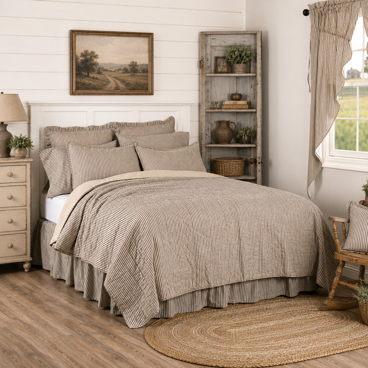 Sawyer Mill Charcoal Ticking Stripe Luxury King Quilt