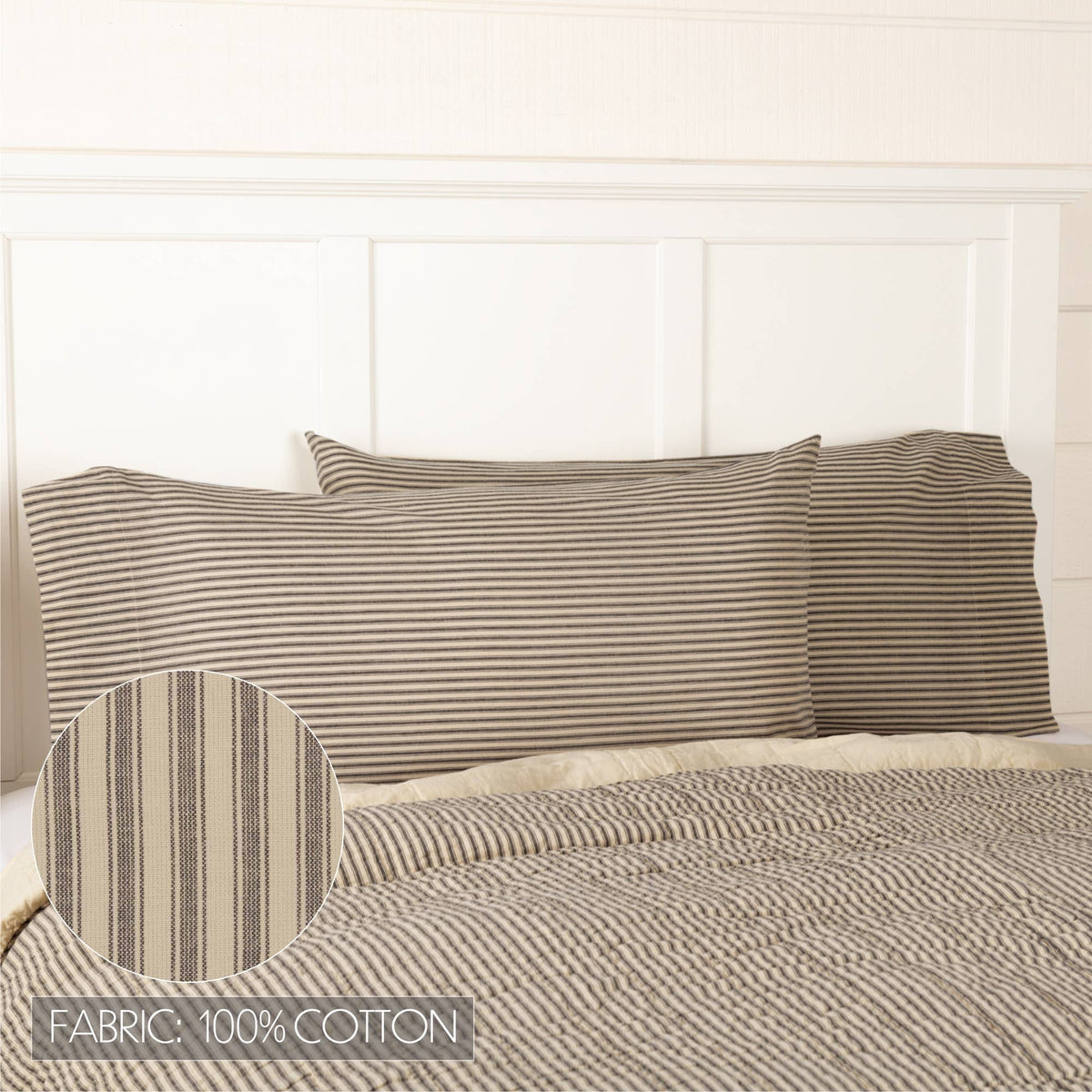 Sawyer Mill Charcoal Ticking Stripe King Pillow Case Set 2pc