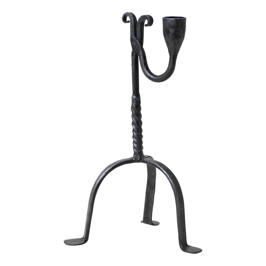 Wrought Iron Single Taper Twisted Hinged Arm Candle Holder