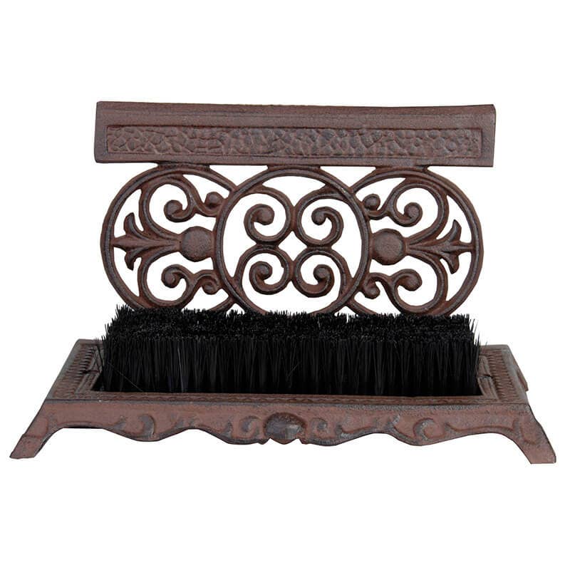 Scroll Design Boot Brush & Scraper, Cast Iron, Antique Brown