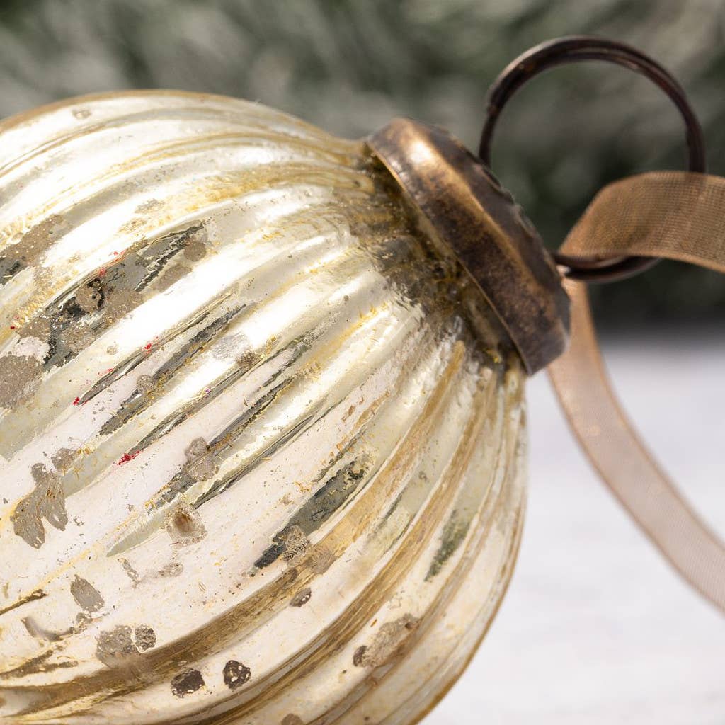 2" Medium Gold Ribbed Glass Ball Christmas Tree Decoration