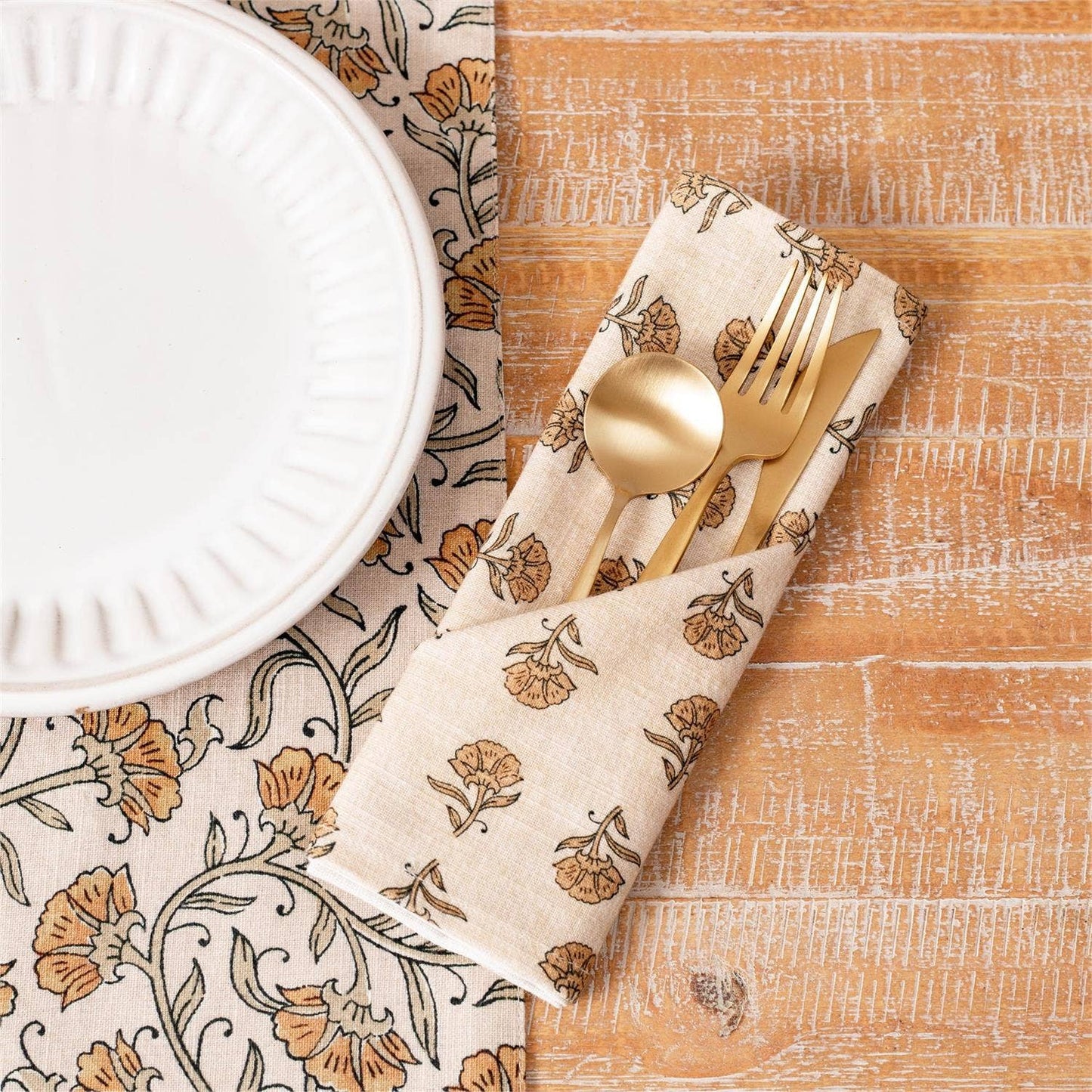 Block Print Cotton Napkin - Mustard Floral
