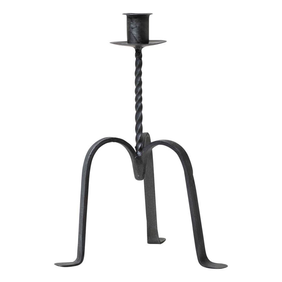Wrought Iron Single Taper Twisted Three Leg Candle Holder