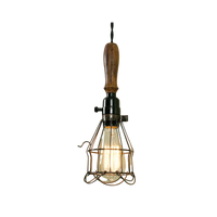 Industrial pendant light with Wooden Handle